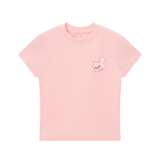 Cat with Bow Essential Bodycon Crewneck T-Shirt