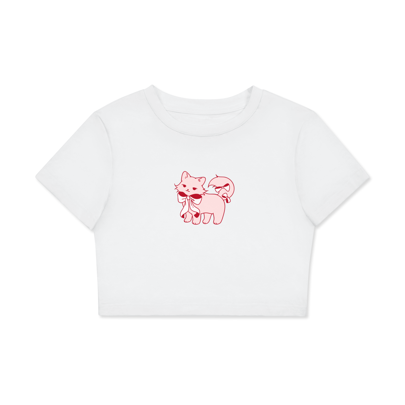 Cat with Bow Fitted Crop Cotton T-Shirt