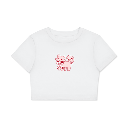 Cat with Bow Fitted Crop Cotton T-Shirt