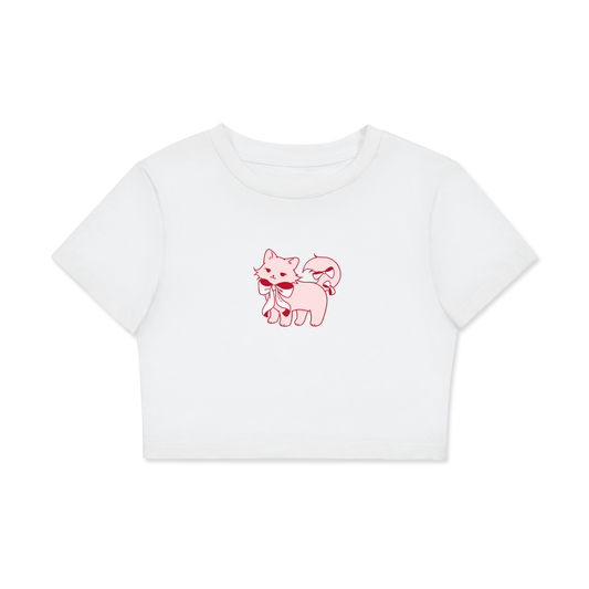 Cat with Bow Fitted Crop Cotton T-Shirt
